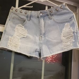 Light denim high Waisted cheeky shorts